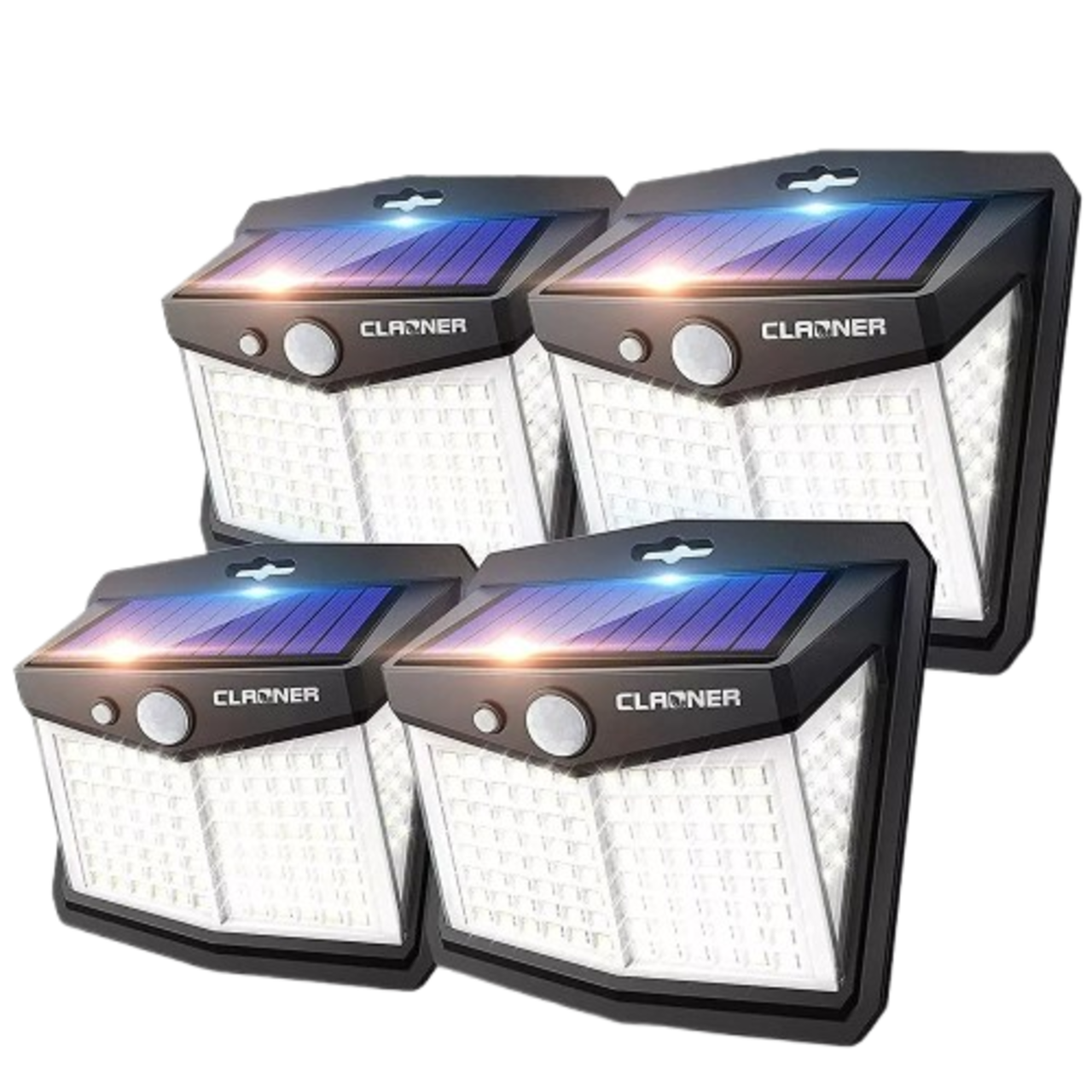 4Pack CLAONER Solar Power 128 LED Lights PIR Motion Sensor Outdoor Security Lamp